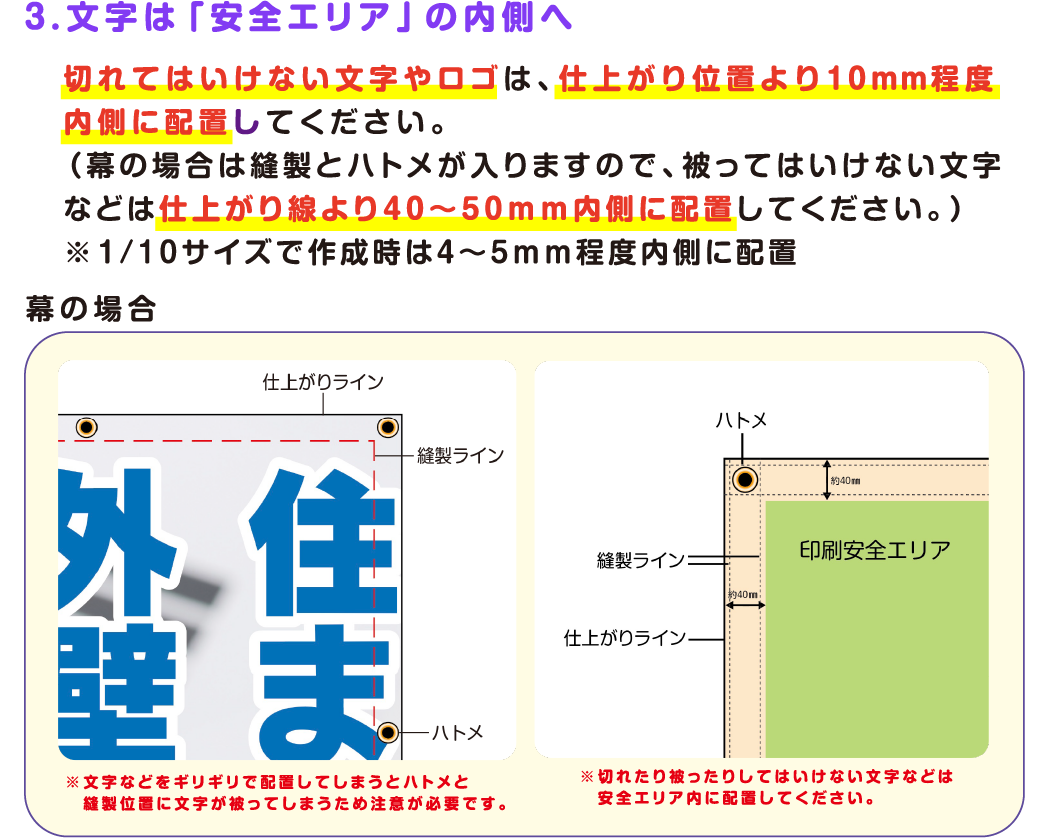 3.文字は「安全エリア」の内側へ